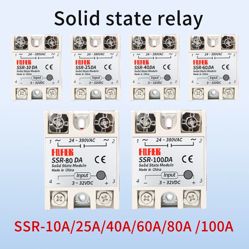 10A SSR 25A Solid State Relay 40A Output 3-32VDC 24-380VAC 220V Single Phase DC TO AC 40A Relay SSR HeatSink SSR 40DA