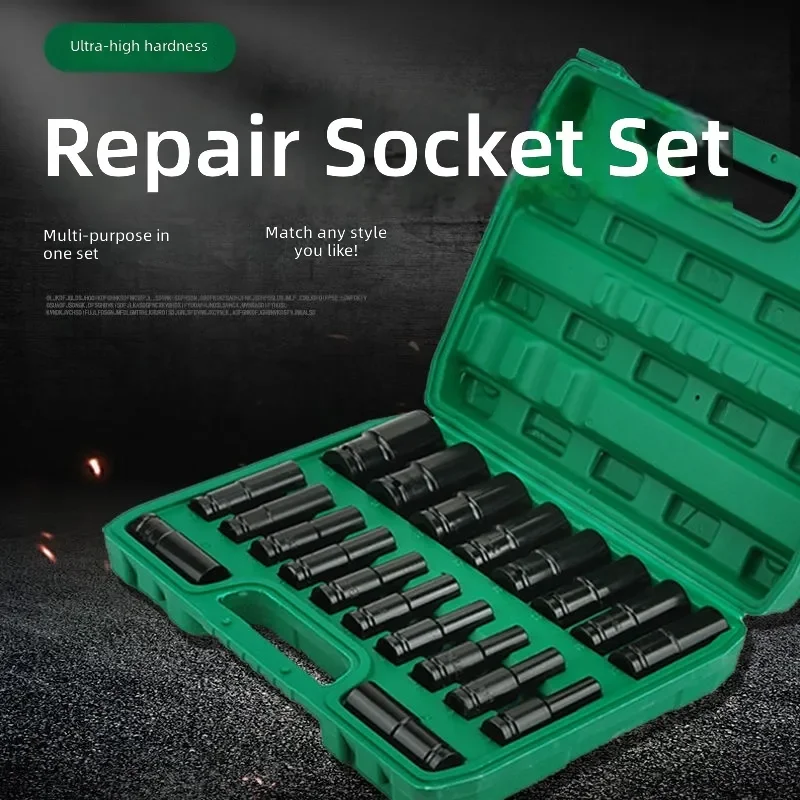 Electric Impact Wrench Socket Set Extended Inner Hexagon 8-32mm 1/2 Inch Drive Complete Kit Wind Batch Sleeve