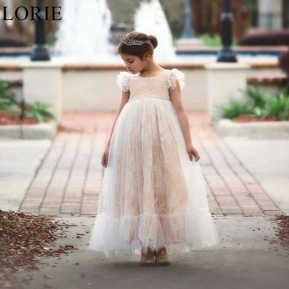 

LORIE Fairy Cute Flower Girl Dresses Lace Appliques Scoop Pleated A-Line Wedding Party Dress 2024 Birthday Party Dress Customize