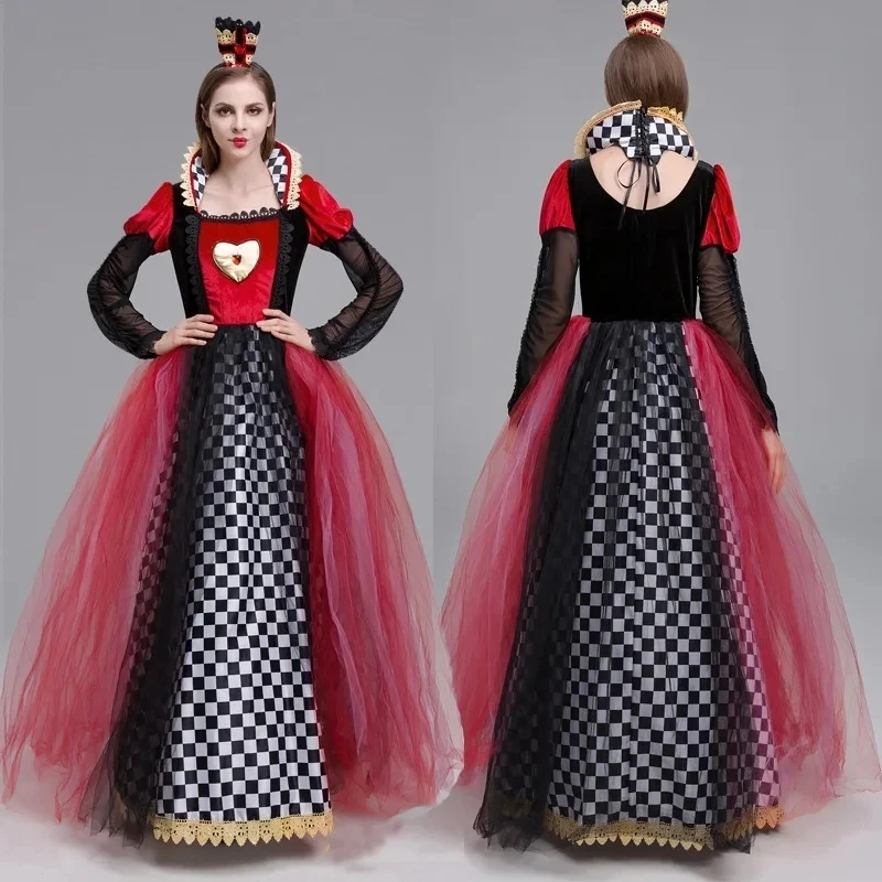 

Women Alice Princess Fancy Dress Up Girls Ravishing Queen of Hearts Costume For Family Halloween Carnival