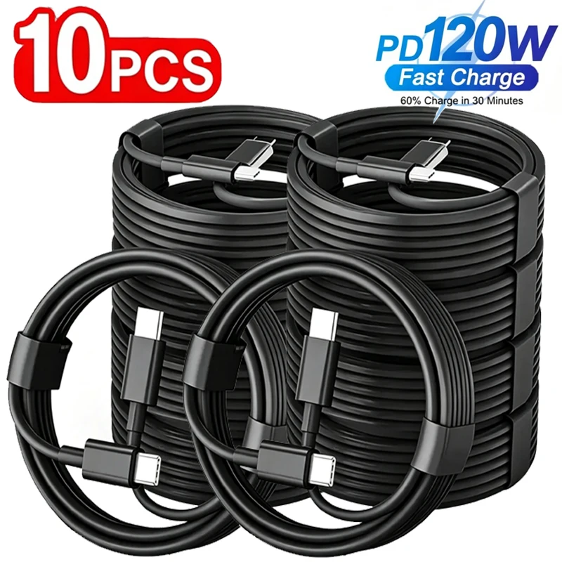10PCS PD 120W USB Type C to C Fast Charge Cable for Samsung S22 S23 S24 S25 S26 Plus Note Ultra A53 A54 Charging Data Cable