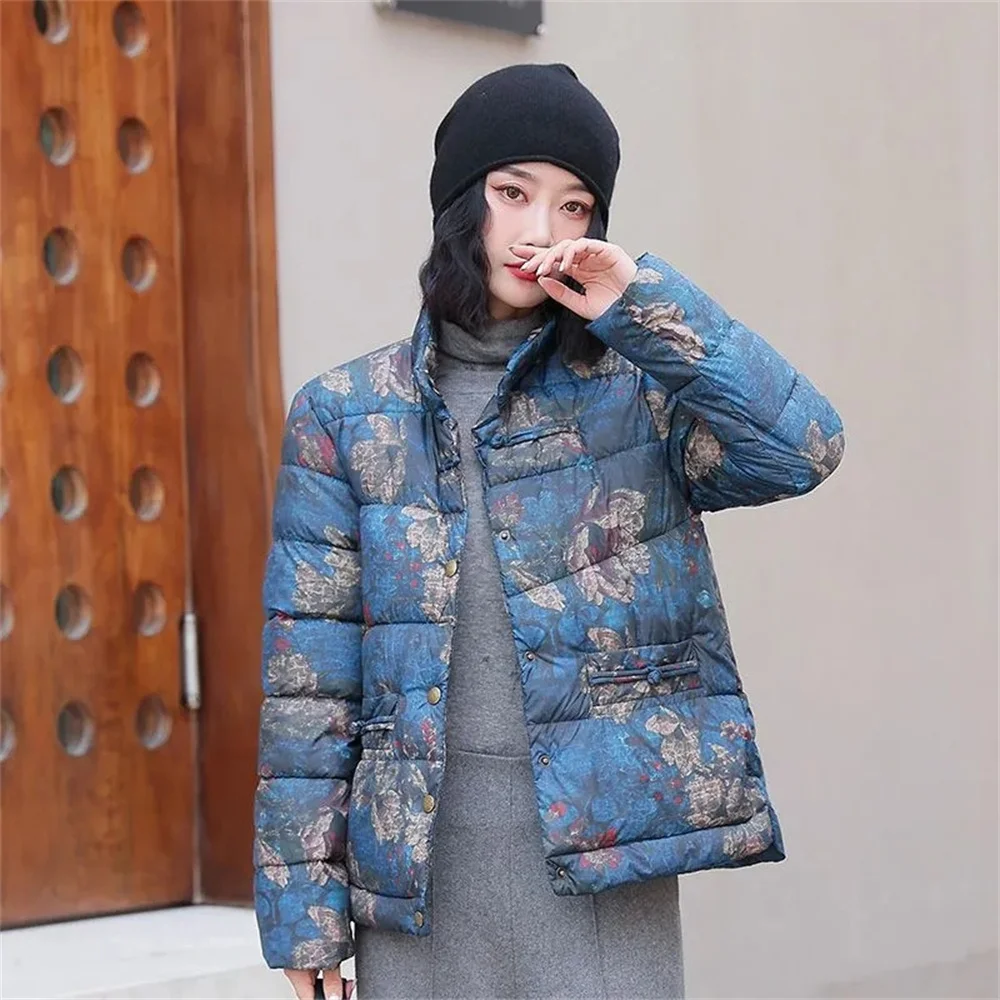 

Vintage Ethnic Print Thickened Down Cotton Jacket Short Zipper Loose Cotton Wool Winter Clothing Padded Cotton Jacket Parka XXXL