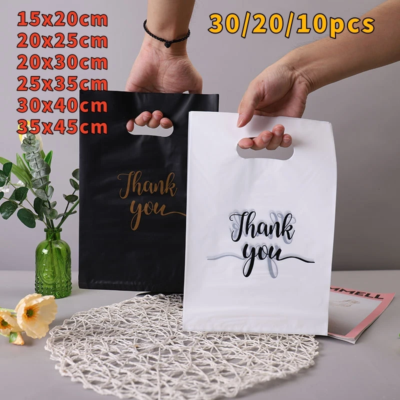 10/20/30pcs Gift Packaging Bags 6 Size Gratitude Handbags Thank you Plastic Shopping Tote Bags Wedding Birthday Bag Flat Pockets