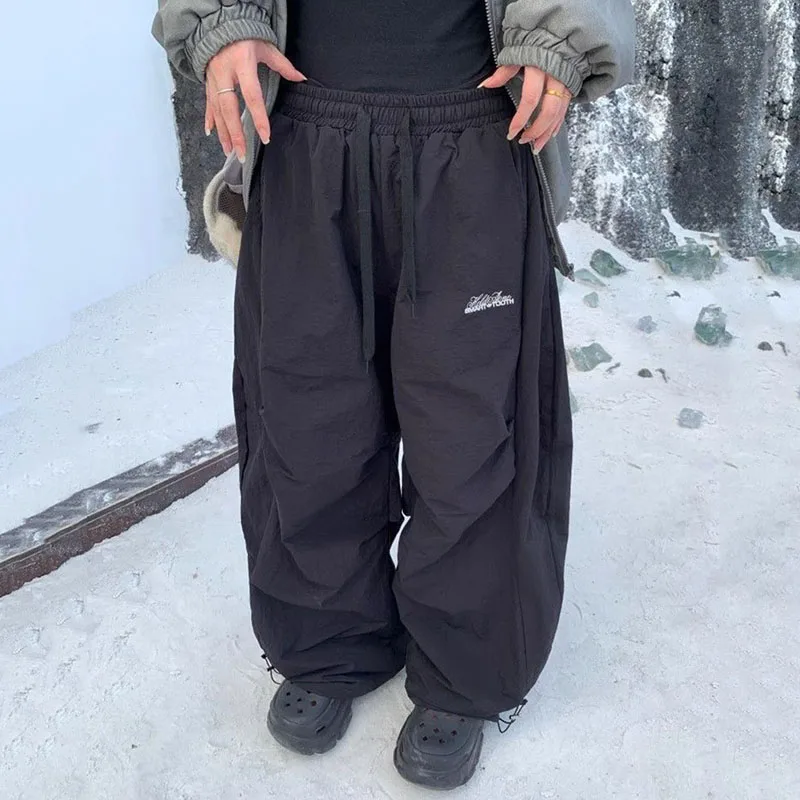 الشتاء رشاقته الدافئة الصوف السراويل النساء Y2K الأمريكية الرجعية فضفاض Sweatpants الإناث Harajuku عالية الخصر الهيب هوب واسعة الساق بنطلون #3