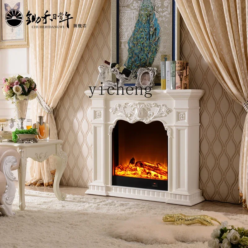 

TQH European fireplace decorative cabinet solid wood electric fireplace core French retro living room TV cabinet fireplace rack