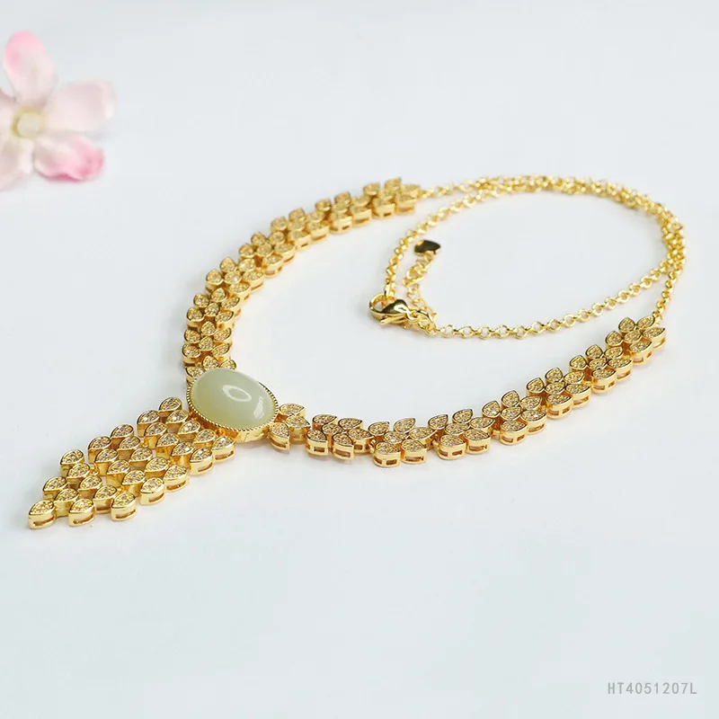 

Natural Aqua Hetian Jade Evening Necklace Elegant Gemstone Jewelry HT4051207L