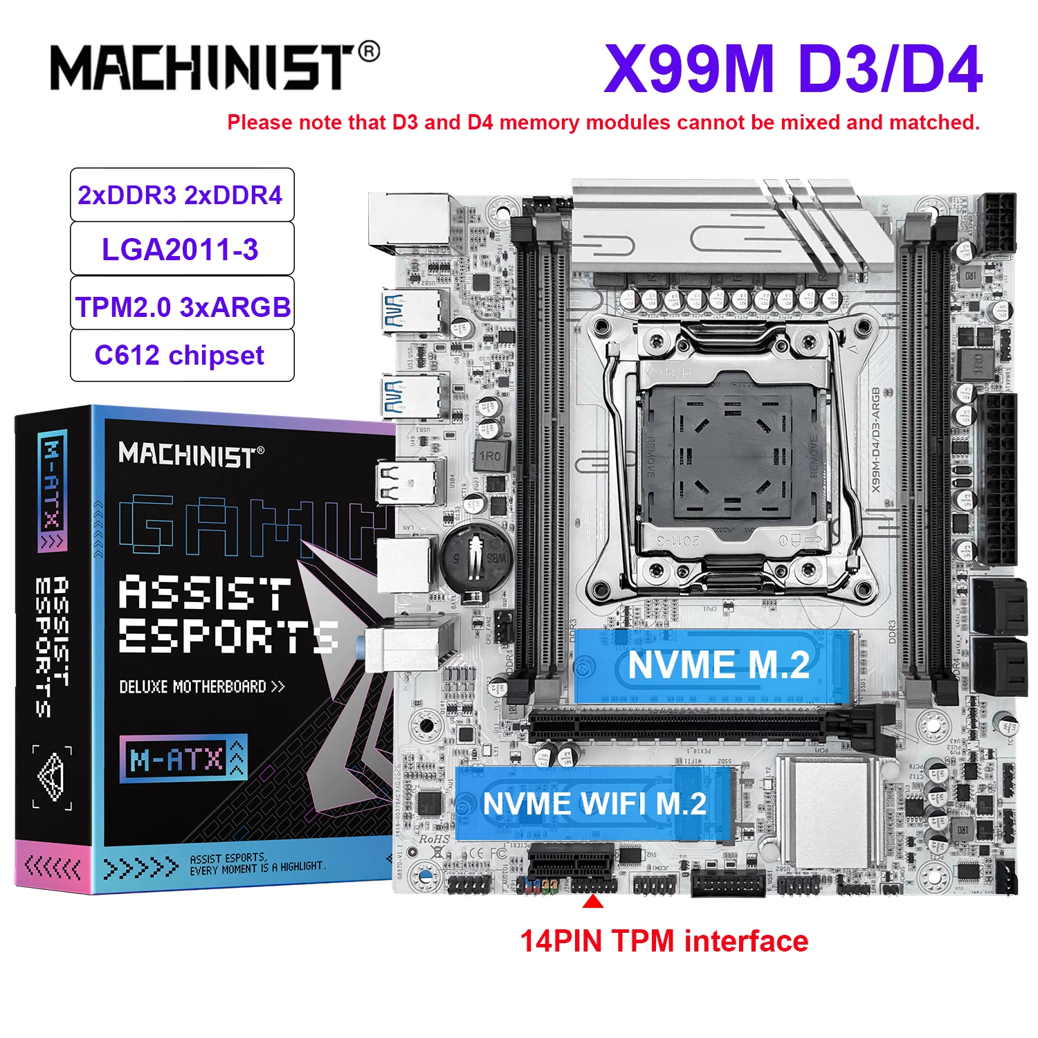 MACHINIST X99M D4/D3 Motherboard LGA 2011-3 support Xeon 2680 V4 and 2678 CPU DDR4 DDR3 RAM C612 Chip 2*NVME M.2 M-ATX TPM ARGB