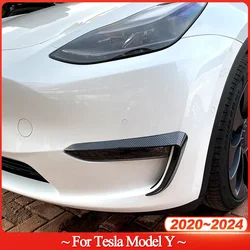 Front Bumper Cover Wind Knife for Tesla Model Y ABS Glossy Black Fog Lamp Trim Carbon Look Blade Trim Light Eyebrow 2020-2024
