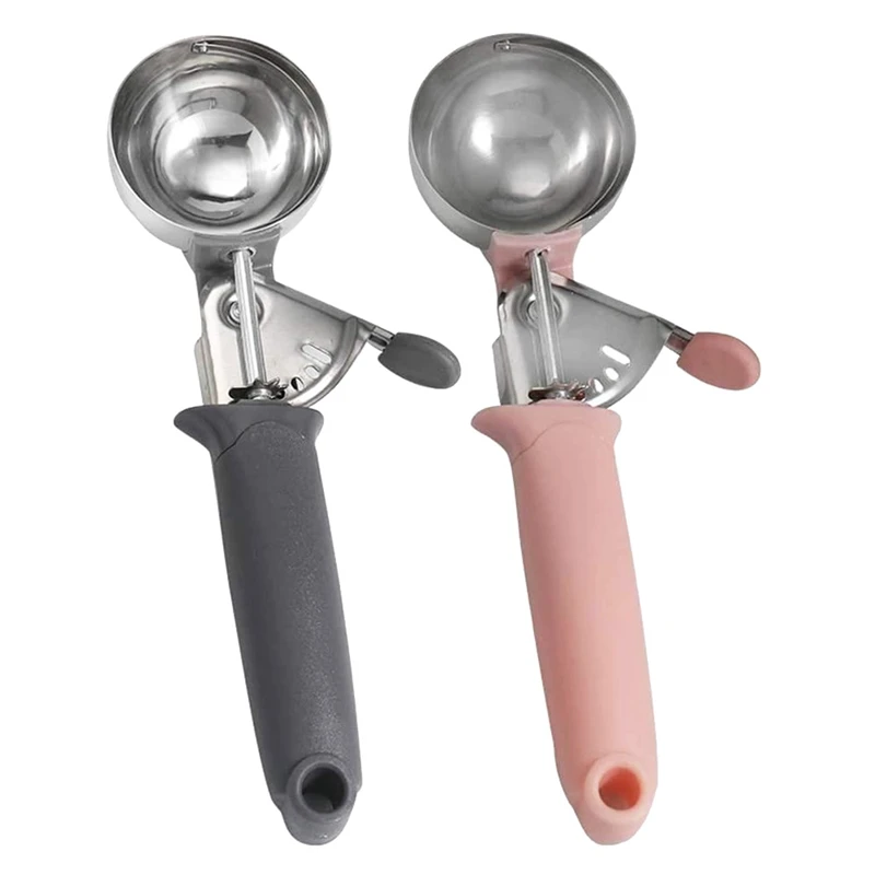 Stainless Steel Kitchen Fruit Ice Cream Scoop Cookies Spoon Food Portioner Scoop Salad Meatball Pastry Tools,2 Pcs