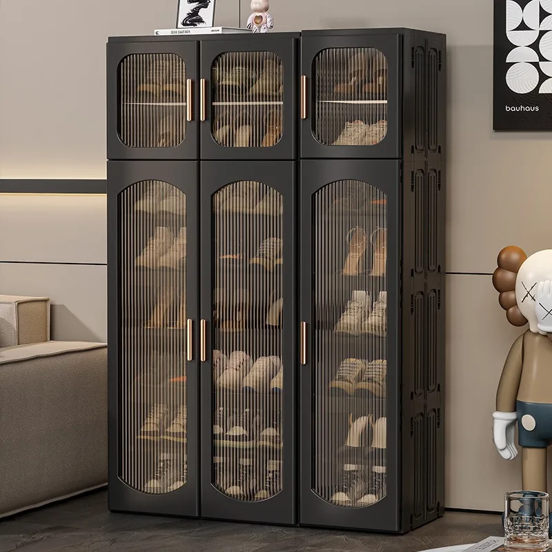 Double-row transparent installation-free shoe cabinet, integrated household large-capacity heightened multi-layer