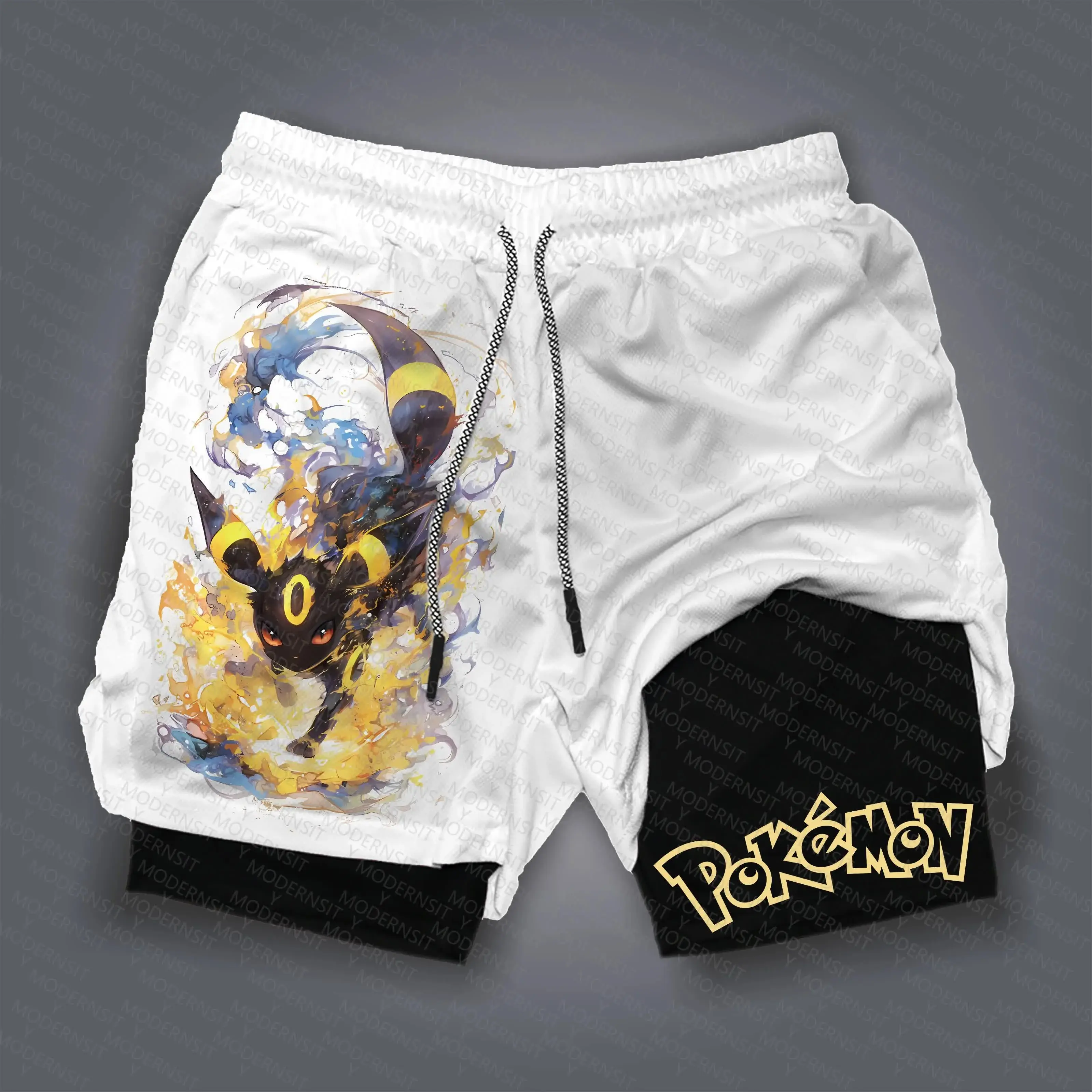 Pantalones cortos dobles de entrenamiento oficiales Pokémon 2025: ropa deportiva ligera y transpirable para hombres y mujeres entusiastas del anime