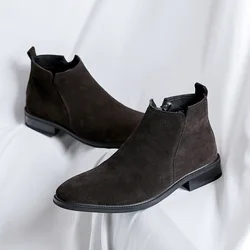 men autumn winter British ankle boots handmade vintage dress casual cow suede leather shoes wedding Chelsea boots platform boots