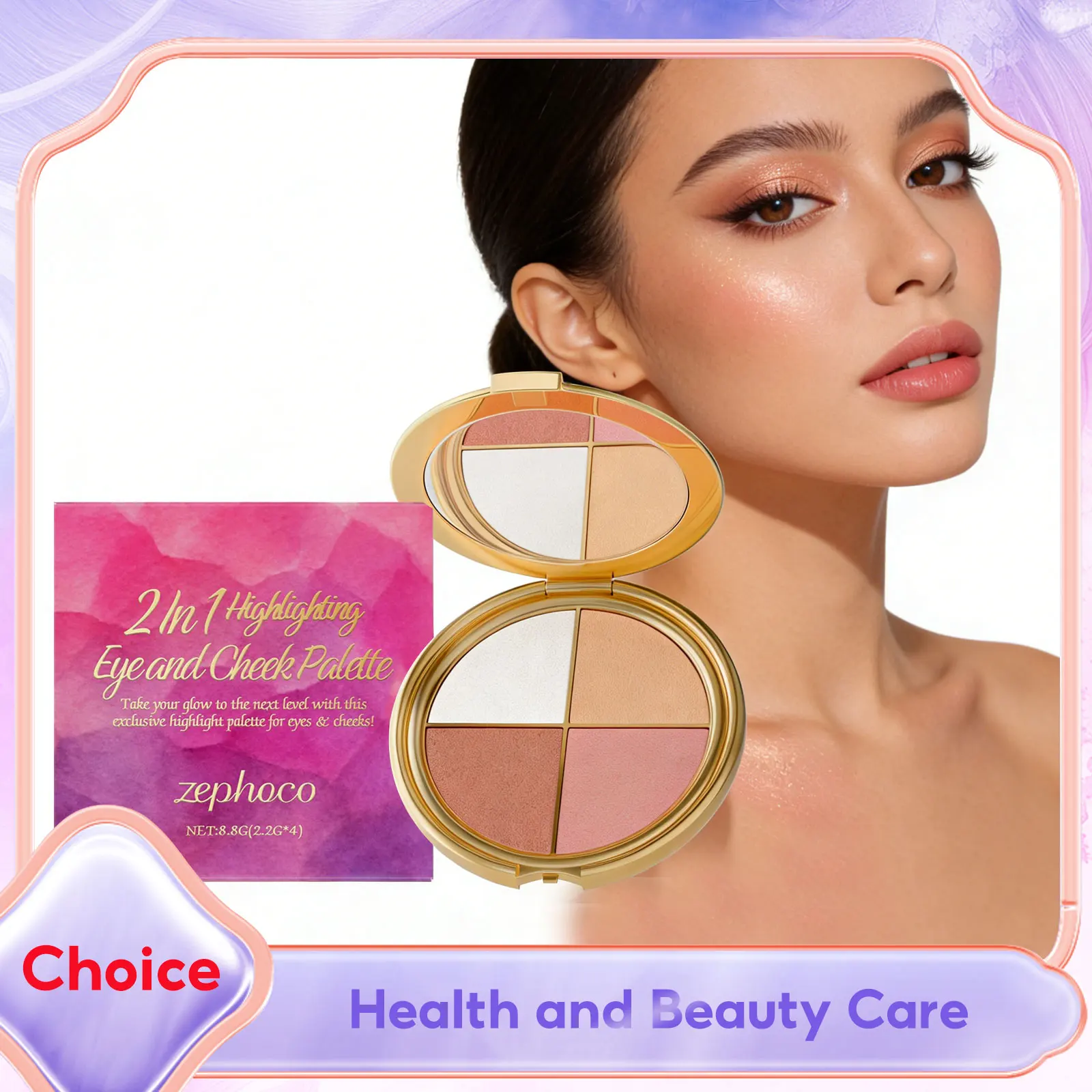 4-in-1 Blush Highlighter Palette Lidschatten Contouring Cream Gesicht Wange Aufhellung Rouge Pulver Multifunktions-Make-up-Palette