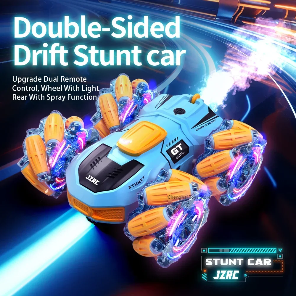 Gesture sensing remote control stunt car foreign trade four-wheel drive drift double-sided car light music spray boy toys