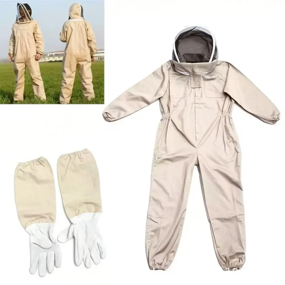 Protective Beekeeping Suit With Face Veil And Sheepskin Gloves Professional Safety Coverall Gear For Garden Apiarists