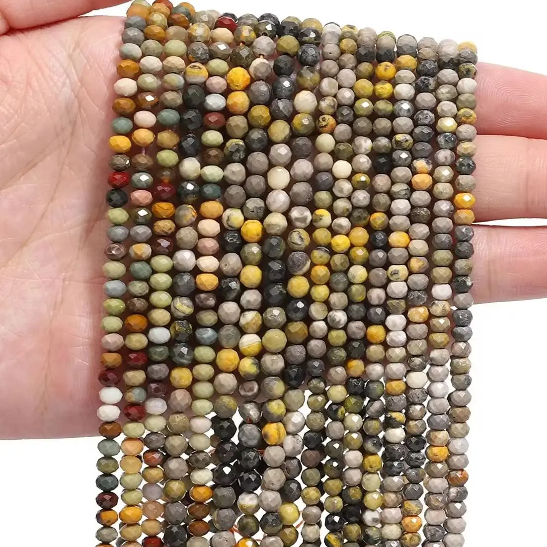 AAA 2-4mm Bumblebee Jasper Faceted Natural Stone Beads Round Loose Beads for Jewelry Making DIY Friendship Necklace Supplies