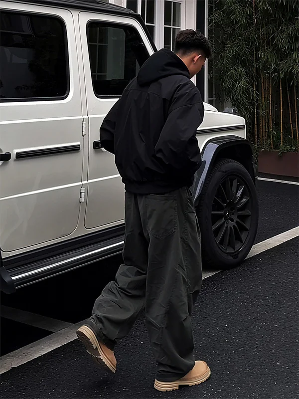 

Американские деконструированные широкие брюки, мужские зимние прямые свободные брюки высокого класса, повседневные хлопковые джинсы