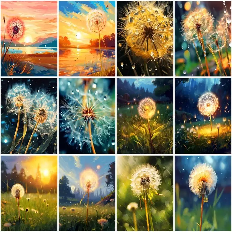 

CHENISTORY Picture By Numbers Dandelion Flowers Kits Home Decor Painting By Number Drawing On Canvas HandPainted Art Gift