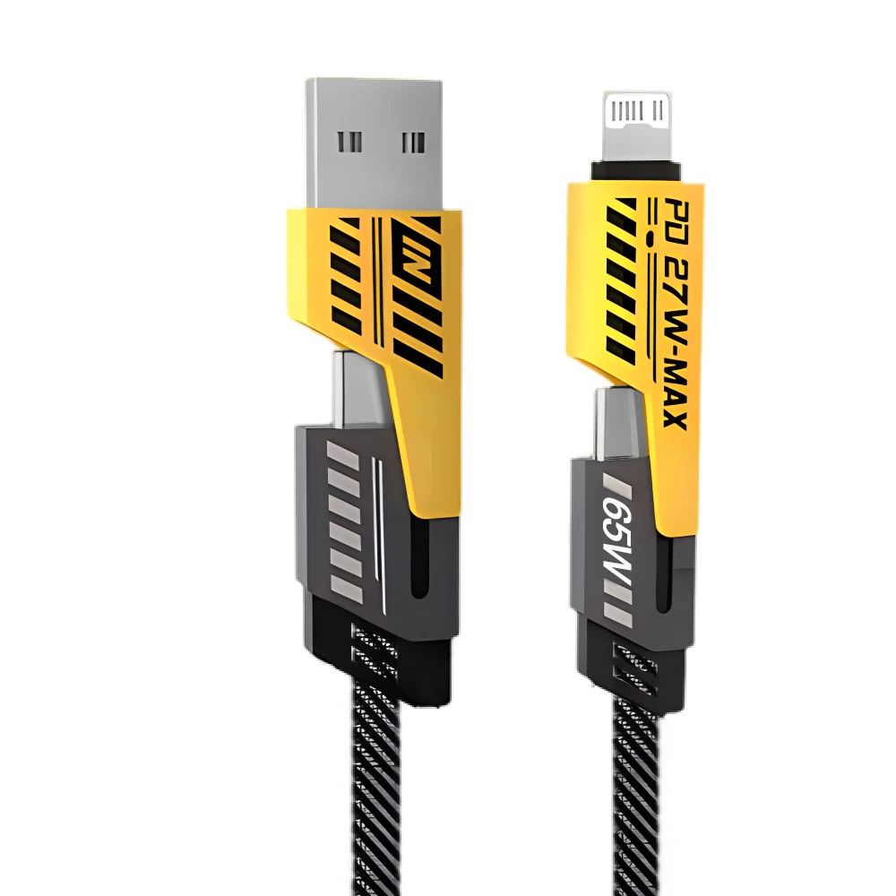 Multi-function 4-in-1 data cable super fast charging PD27W charging dual type-c 65W Lightning Nylon Braided cable for iPhone And