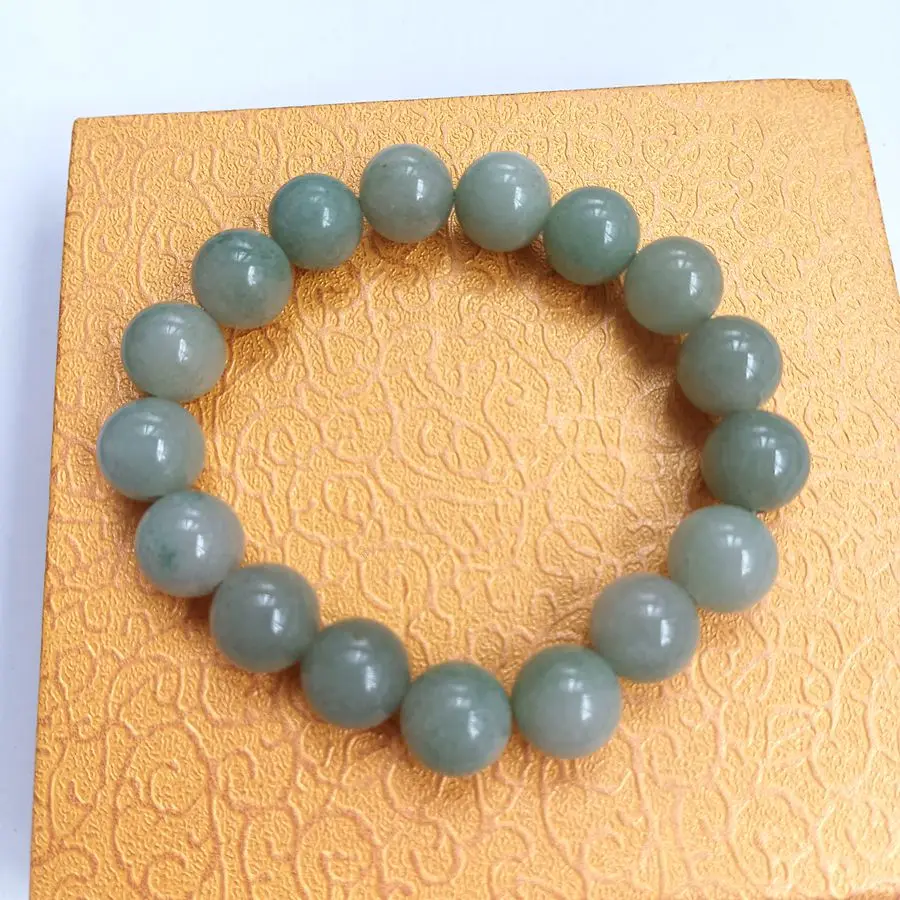 12mm Nature He Tian Jade Bangle Mala Bead Bracelet Mascot Amulet Rosary Bless Lucky Energy