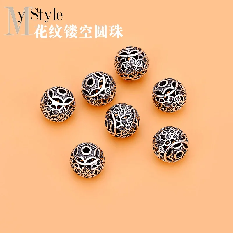 925 sterling silver vintage hollow beads handmade DIY material bracelet necklace accessories