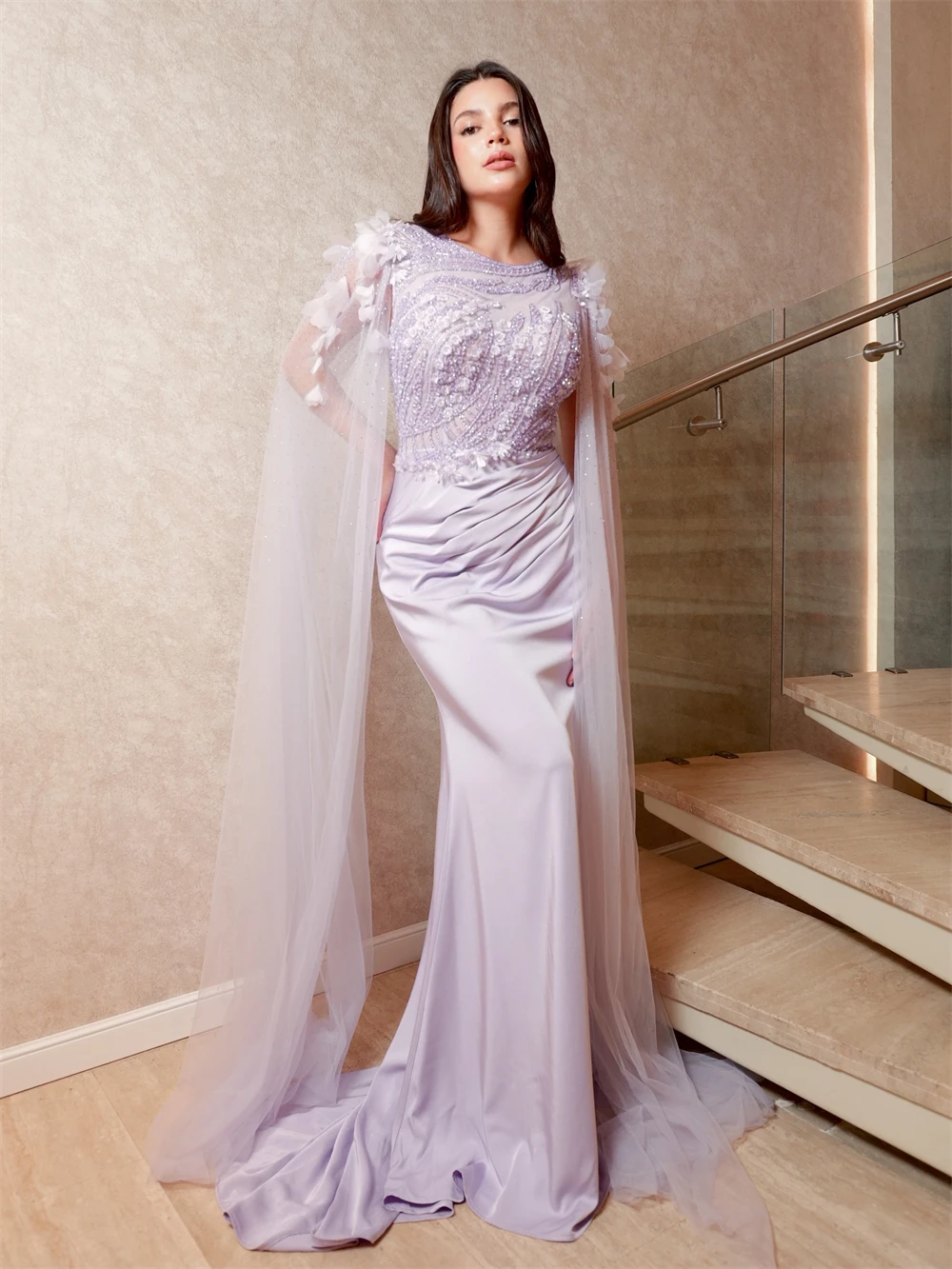 

Классическое вечернее платье из тюля с русалкой по индивидуальному заказу, очаровательное платье с круглым вырезом для особых случаев, простое платье со шлейфом для выпускного вечера