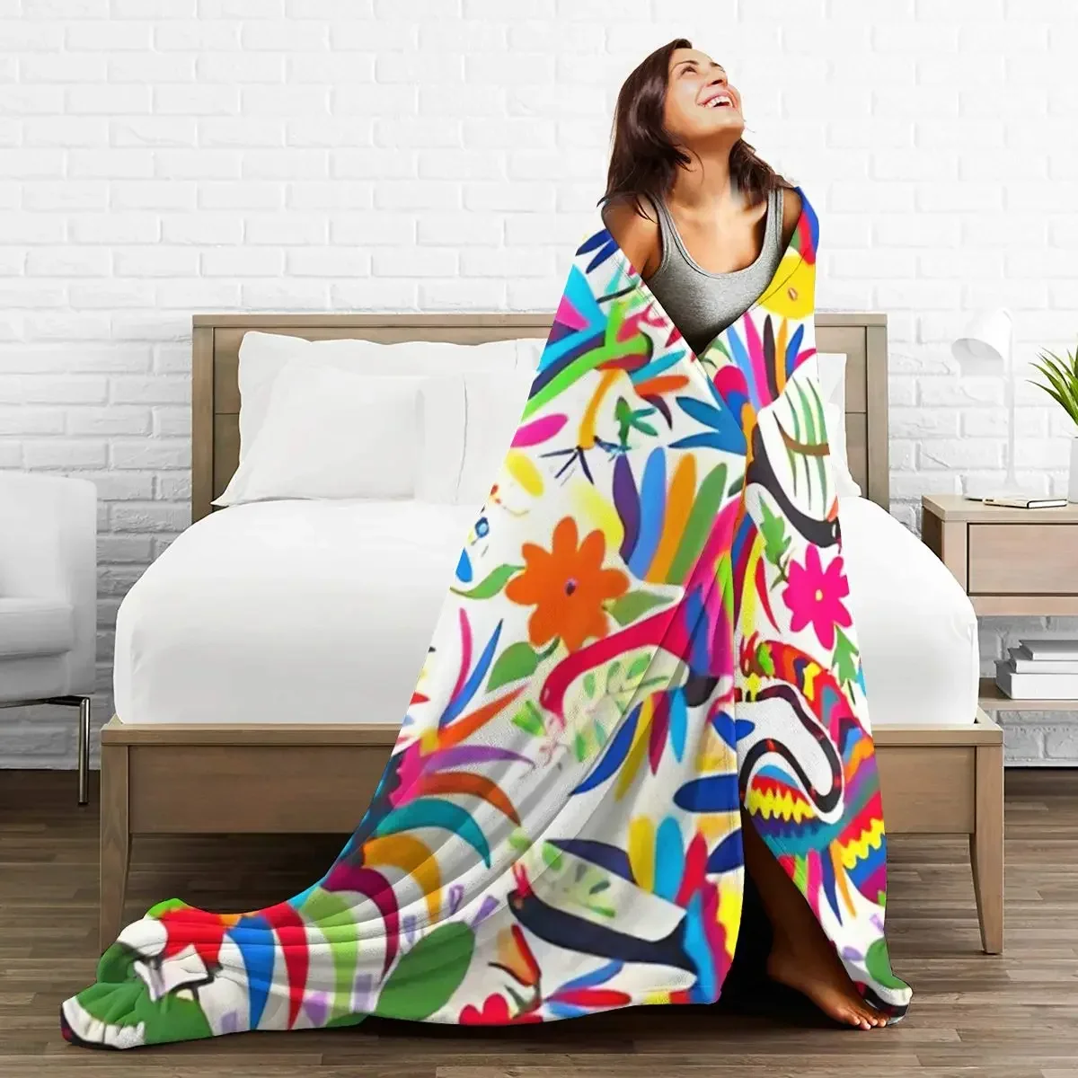 Flannel Throw Blanket Otomi Mexico Blankets Soft Bedspread Warm Plush Blanket for Bed Living room Picnic Travel Home Sofa