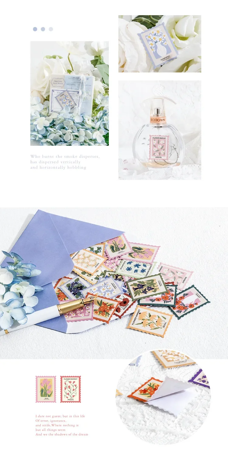 45 Pcs/pack Stamp Style Flowers Stickers Set For Journal Planner Diy Crafts Scrapbooking Embelishment Diary