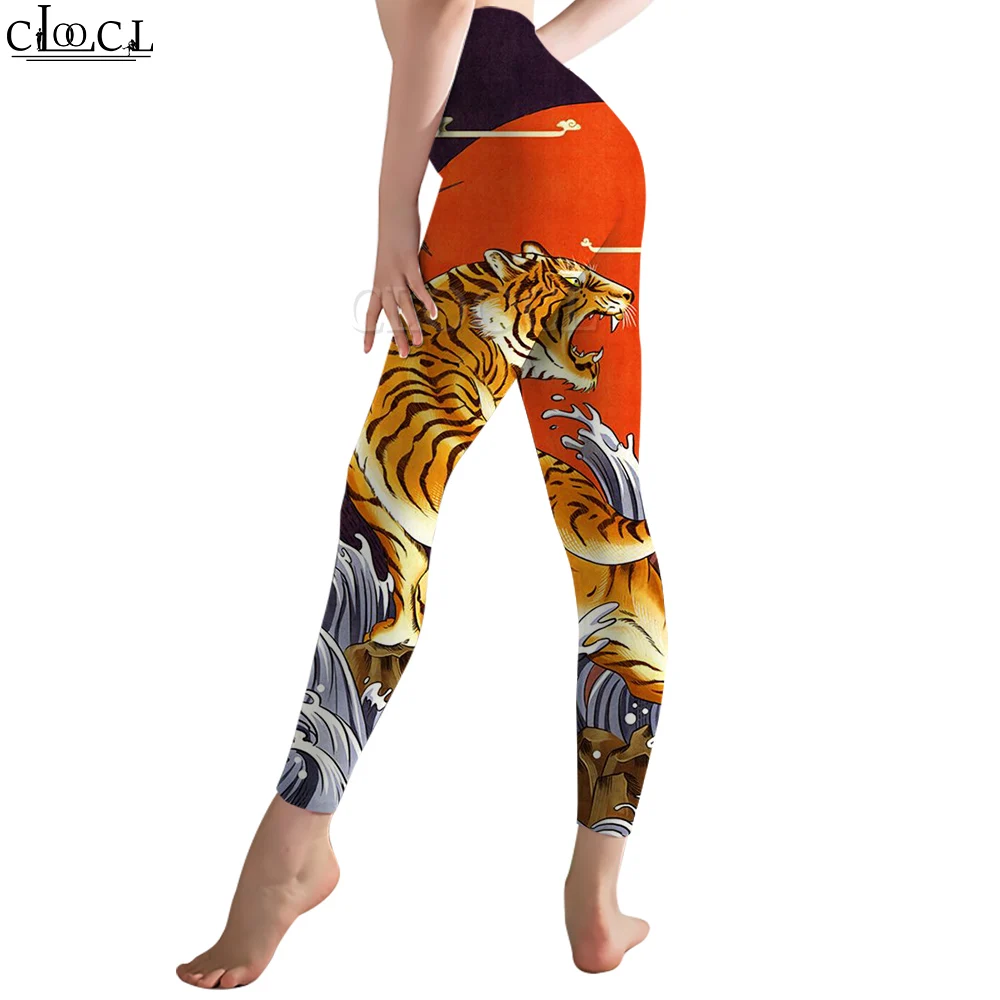 CLOOCL Tiger damskie legginsy wzór Ukiyo-e 3D spodnie z nadrukiem dla kobiet trening Push Up Jogging wysokiej talii spodnie do jogi