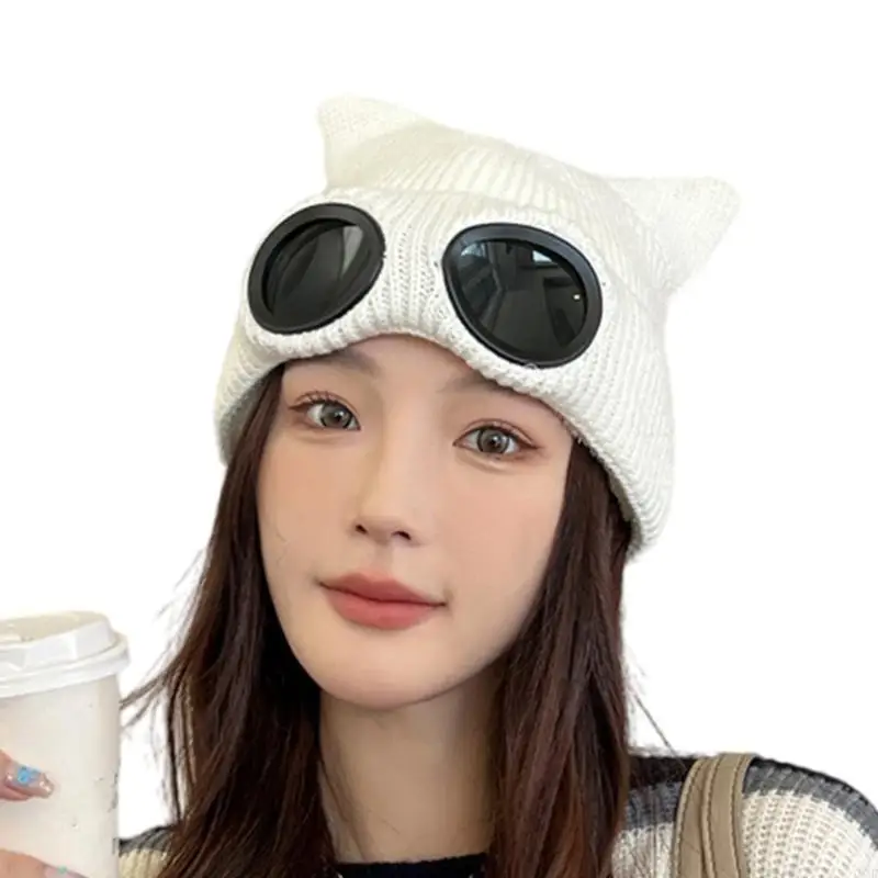 Cats Ears Pattern Hat Gothicism Hat Stretchable Winter Hat Comfortable Lovely Hat Y08E