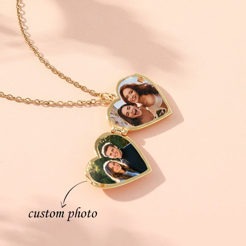 

Customized Colorful Photo Heart Locket Necklace for Women Couples Copper Custom Color Picture Necklace Christmas Jewelry Gift