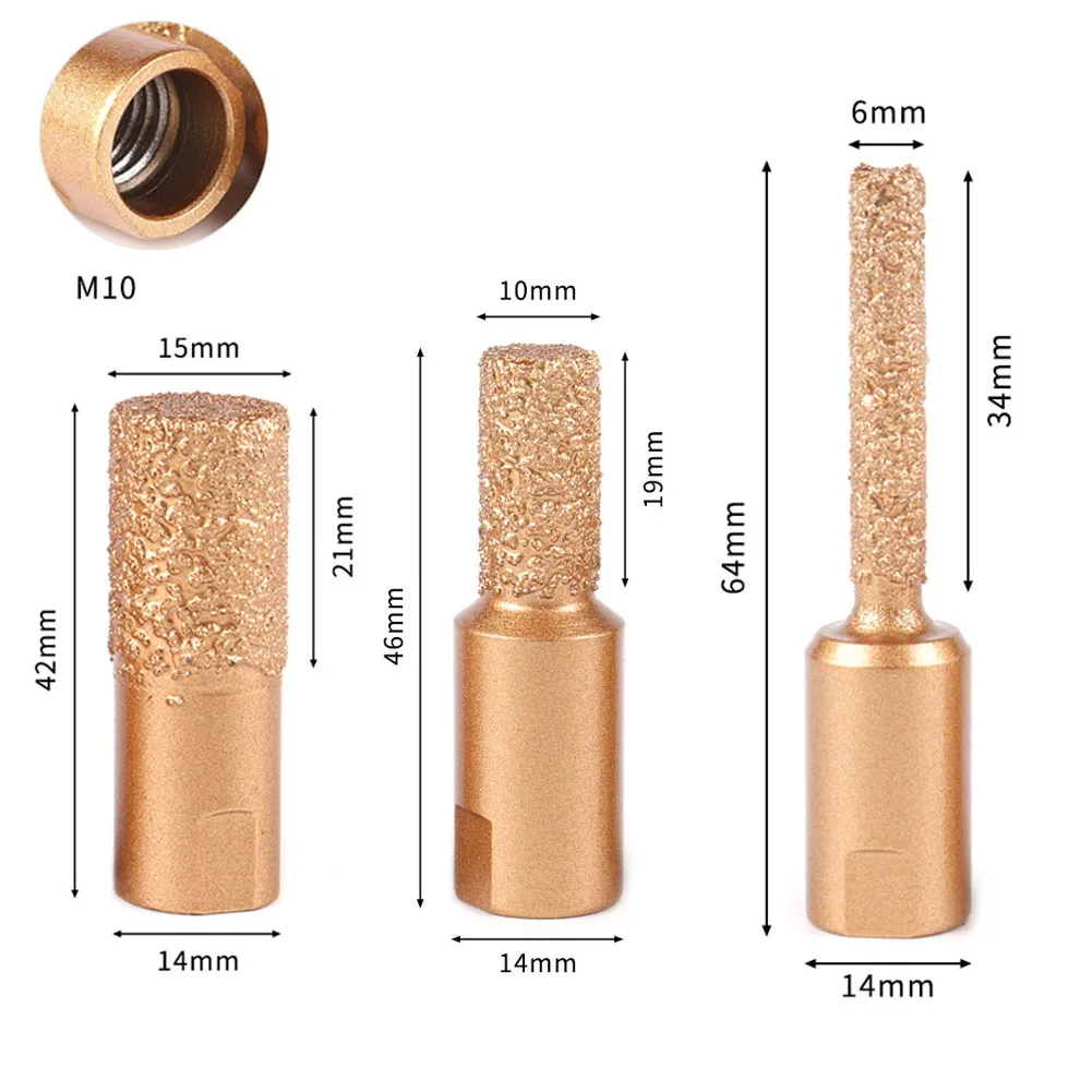 3 testine abrasive per sbavature brasate sotto vuoto con gambo tondo per smerigliatrici angolari, strumenti efficienti per sbavare e scanalare.