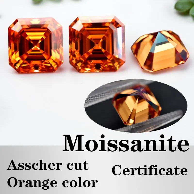 

Moissanite Asscher Cut Orange Color Certificate Synthetic Gemstone VVS1 Wholesale