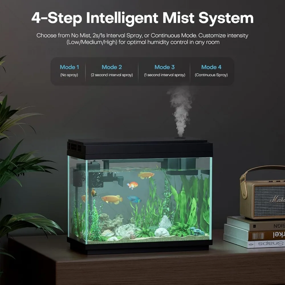Kit acquario intelligente per acquario: umidificazione automatica da 2,5 galloni con nebulizzatore intelligente, pompa silenziosa ultra silenziosa, filtrato multistrato