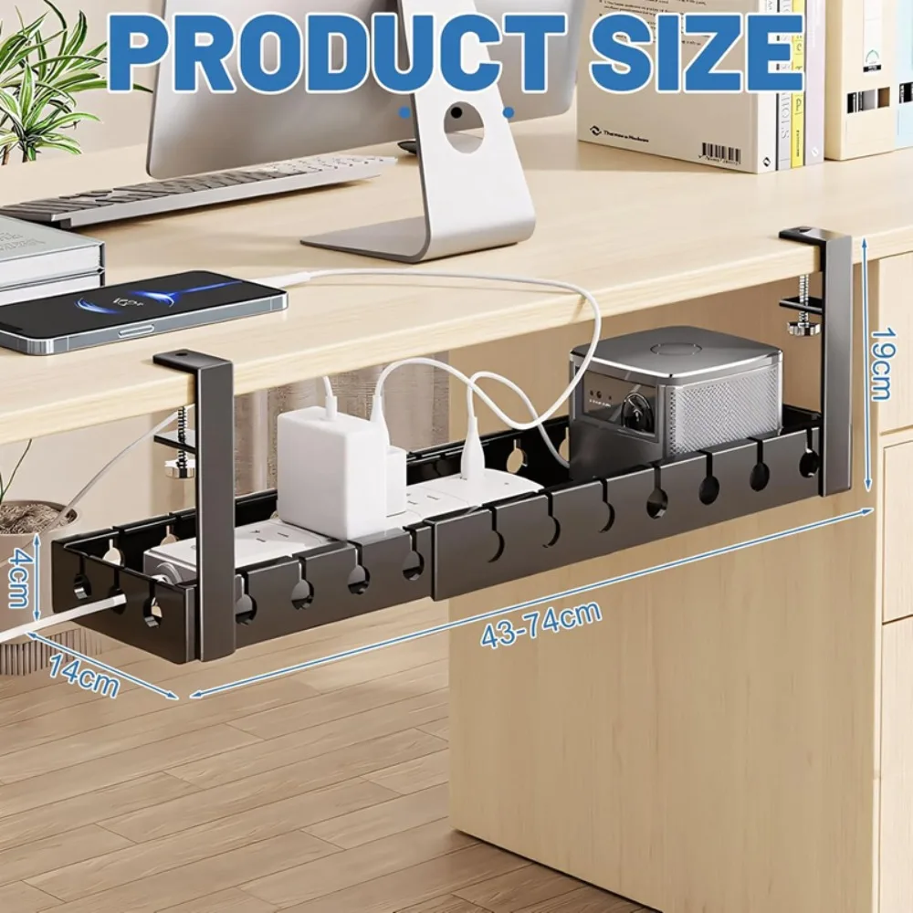 Organizador de cables metálico para colocar debajo del escritorio, con diseño hueco, capacidad máxima de carga de 15 kg, soporte resistente para la gestión de cables en estaciones de trabajo de oficinas y hogares.