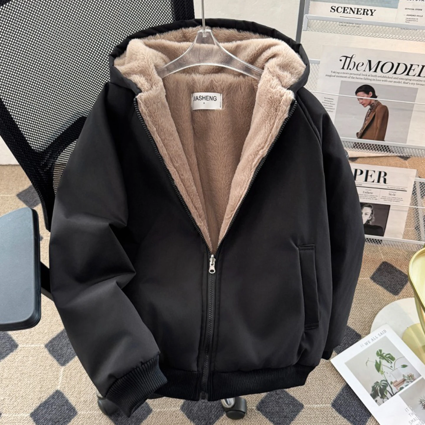

Двусторонняя утепленная мужская хлопковая куртка с капюшоном и подкладкой из кроличьего меха, теплая повседневная модная зимняя куртка