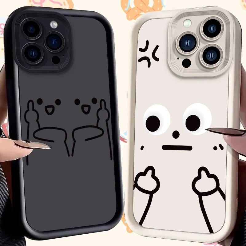 Cute Expression Pattern Case for iPhone 16 15 14 13 12 11 Pro Max XS X XR 8 7 6S 6 Plus SE 2020 Liquid Silicone Shockproof Cover