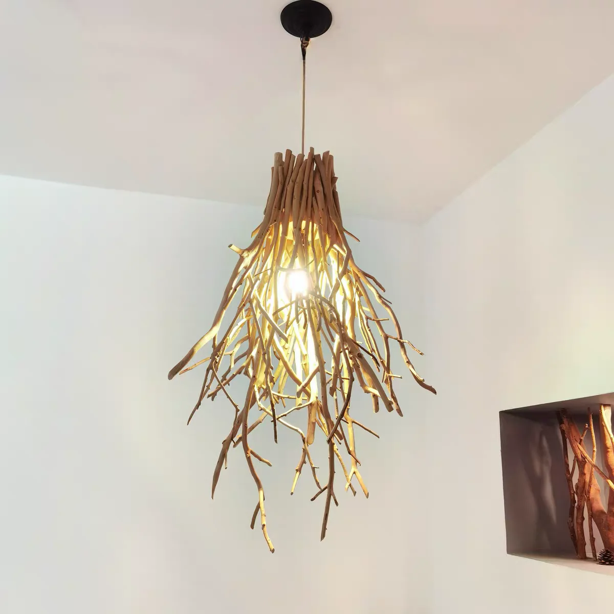 Yanmu Society Wabi-Sabi Wooden Branch Pendant Lamp Solid Wood Artistic Lamp for Cozy, Unique, and Creative Tea House Villas