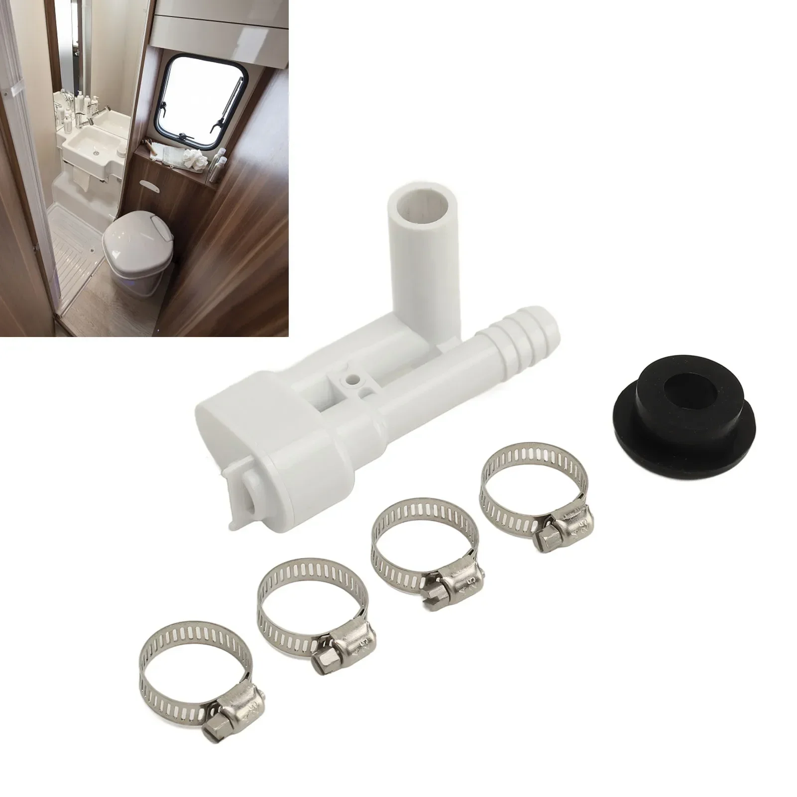 

RV Toilet Water Valve Replacement Kit 385316906 Stainless Steel Clamp Rubber Ring For 110 111 130 131 147 148 149 Toilets