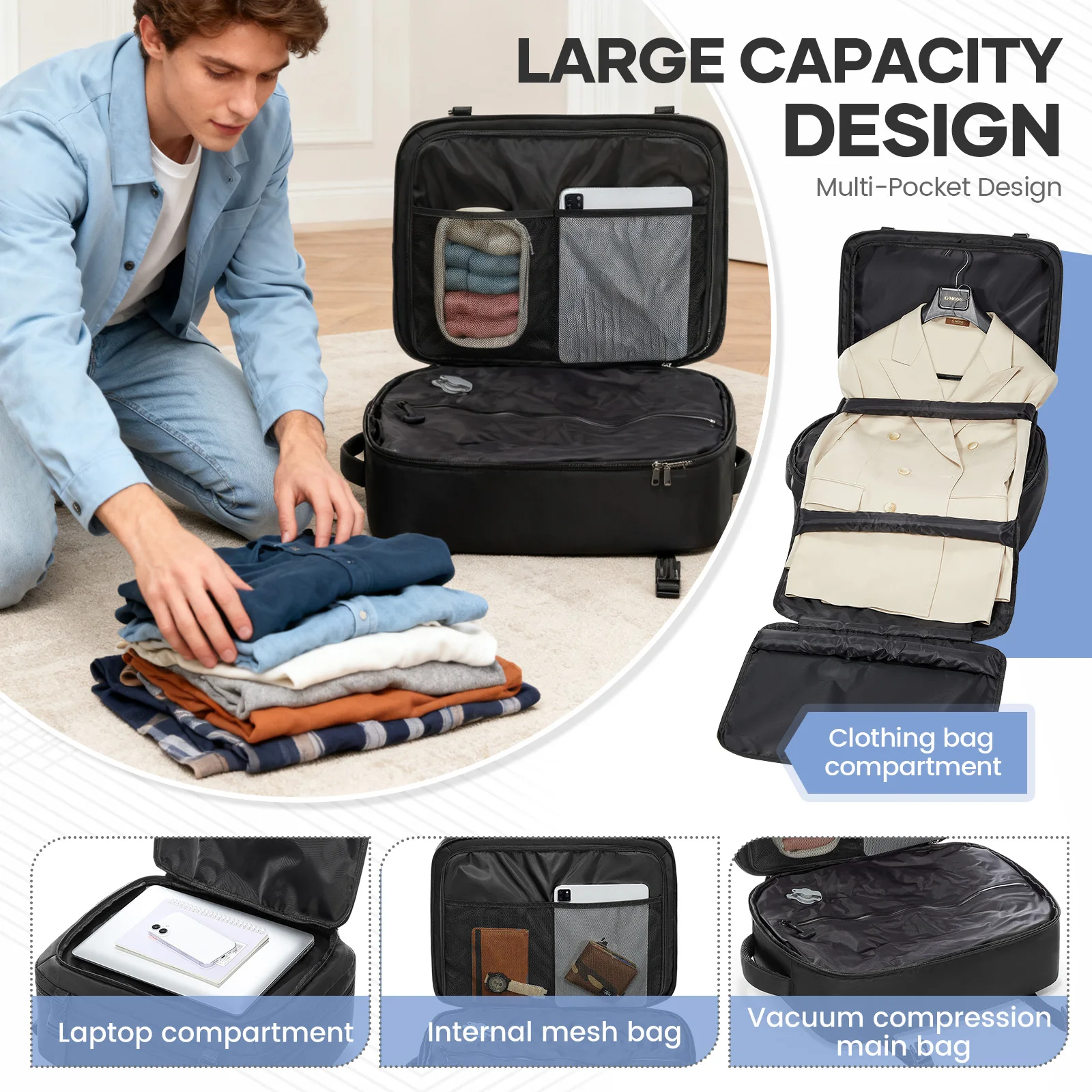 فراغ ضغط حقيبة السفر الطائرات المقصورة على ظهره، الرجال حقيبة العمل الأعمال اليد الأمتعة الكمبيوتر المحمول على ظهره حقيبة التخزين فراغ