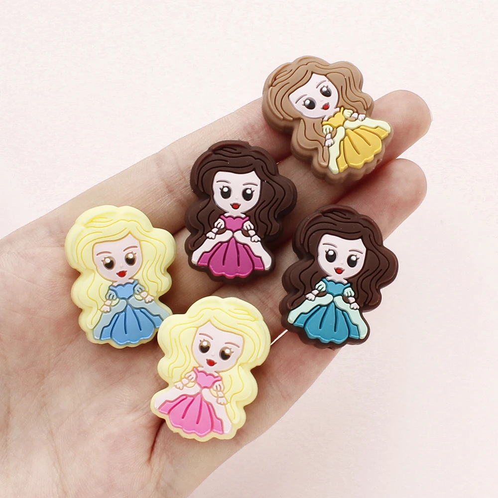 23X30mm 5Pcs Cartoon Fairy Tale Princess Silicone Beads Natural Dummy Clip DIY Baby Pacifier Chain Teether Accessories BPA Free