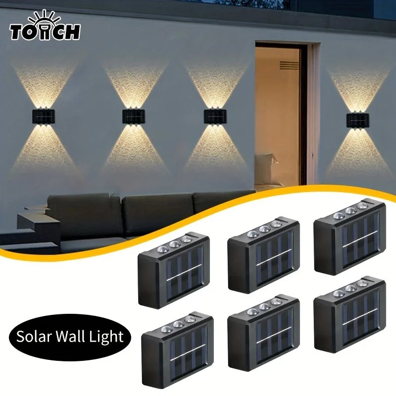 1/6pcs Solar Light, Waterproof Upper And Lower 6 LED Wall Lights From Dusk To Dawn Outdoor Decorative Lights, Suitable For Court