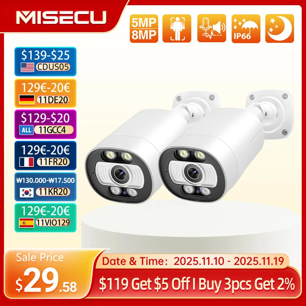 

MISECU UHD 8MP 4K Outdoor POE IP Camera AI Smart H.265 Two Way Communication Color Night Vision Home Record Surveillance Camera