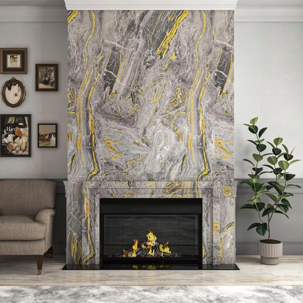 Matte Grey Gold Marble Effect Waterproof Contact Paper for Countertops and Cabinets, Liquid Marble Look, 36x160 Inches, Durable