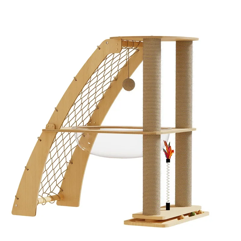 

Cat climbing frame Cat nest integrated space capsule Solid wood turntable Toys Self-hi to relieve boredom Cat scratching column