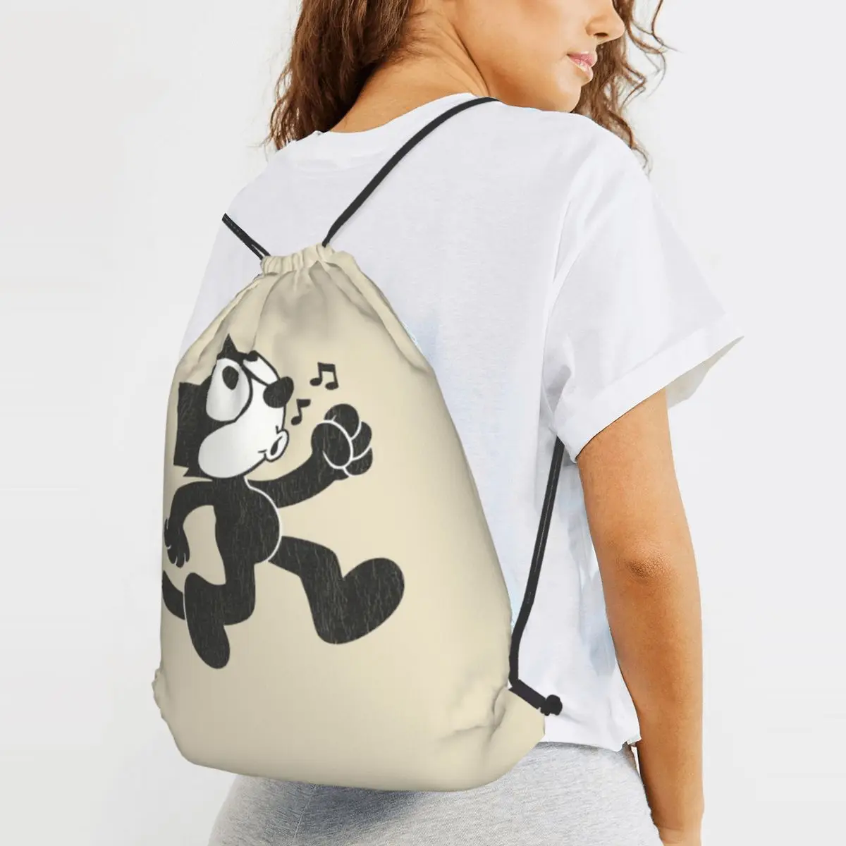 Felix The Cat Backpacks Casual Drawstring Bundle Pocket Shoes Bag Book Bags for Man Woman Students