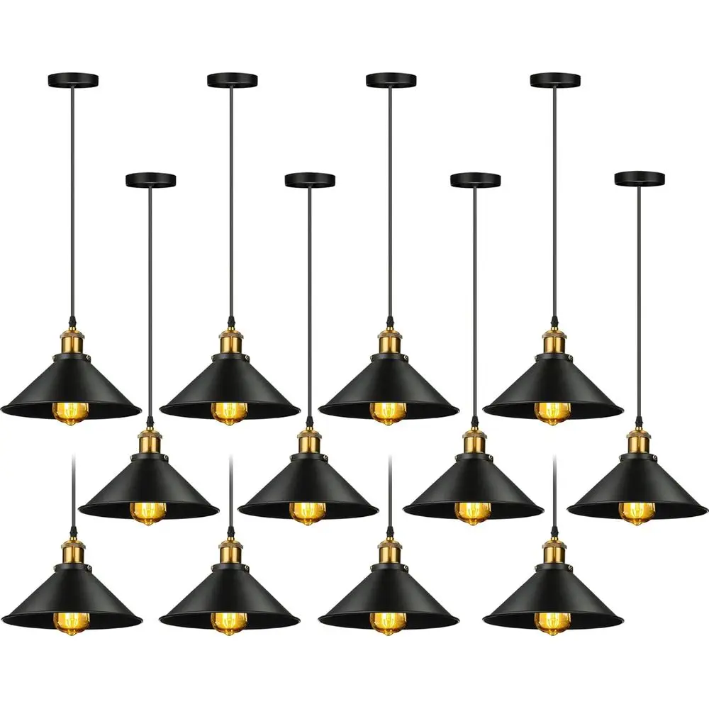 

12-Piece Vintage Metal Pendant Lights with E26 Base, Rustic Black Dome for Kitchen, Dining, Bedroom, and Hallway