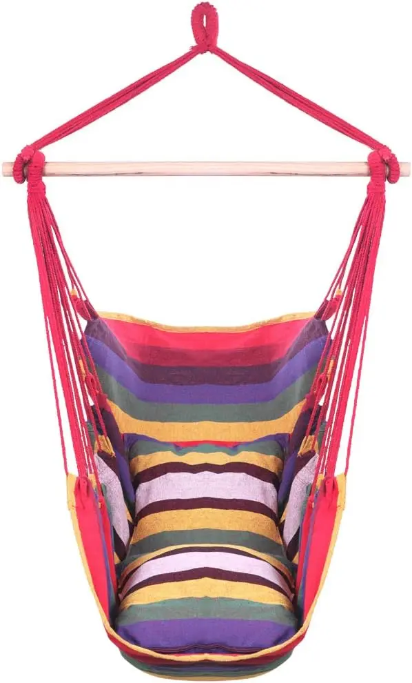 

Hammo Chair Hanging Rope Swing, Max 300Lbs Acity Cotton Weave With 2 Seat Cushions Comfort & Durability Pink Sky Chair, Patio,