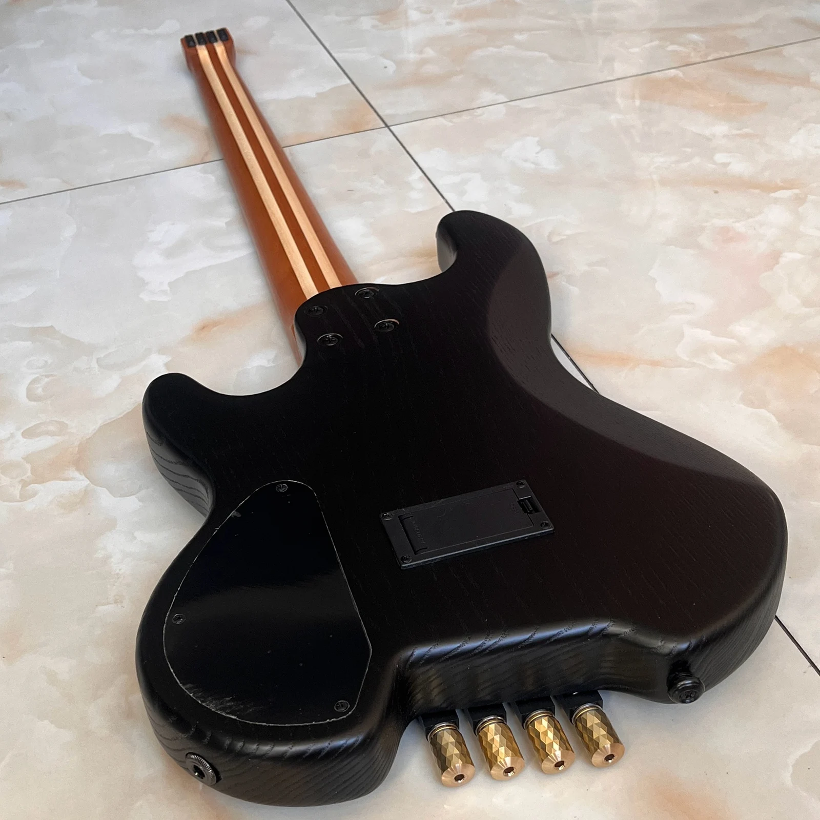4 String Headless Bass Guitar ASH Body Roasted Maple Neck Active Pickup Black Professional Guitar