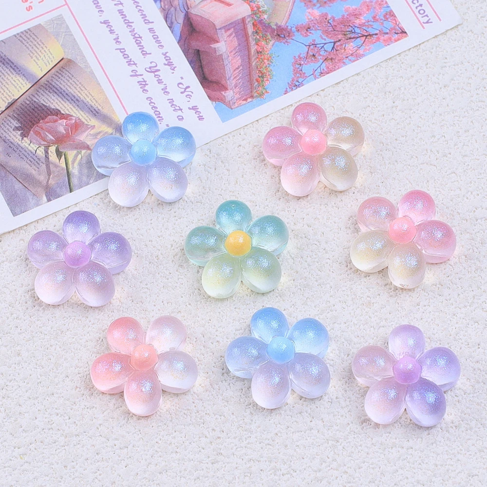 10PCS 20x20mm Gradient Flower Miniature Flat Back Resin Cabochons For Hairpin Scrapbooking DIY Home Decor Craft Accessories